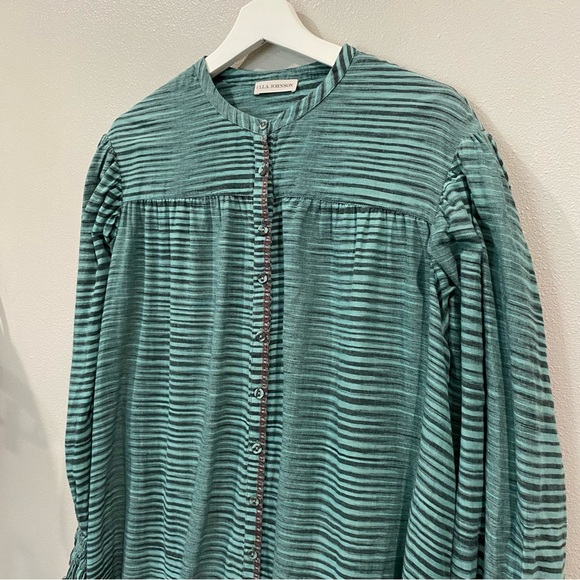 Ulla Johnson Striped Button Front Maxi Midi Shirt Dress Green Teal Size 10 - Picture 3 of 11